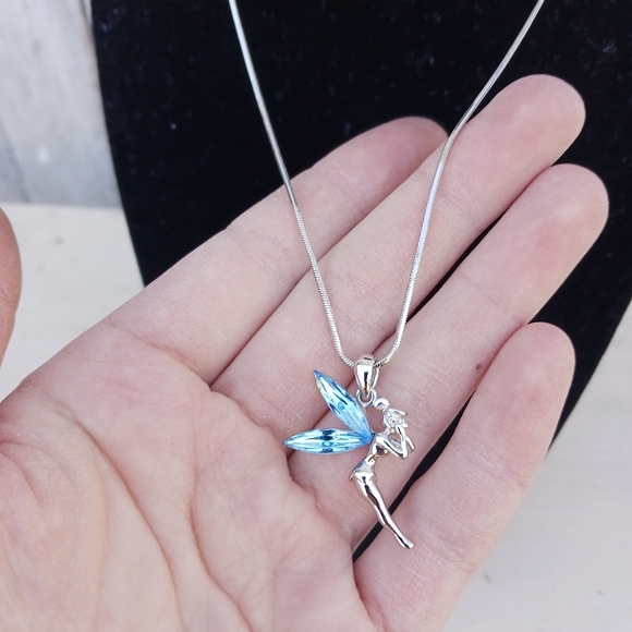 Tinkerbell Necklace Made With Swarovski Crystal Fairy Chain Pendant Blue - Picture 4 of 7